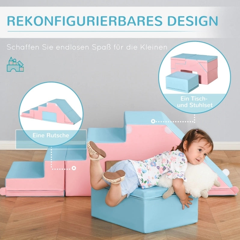Set di moduli morbidi ULEVR per arrampicata e scivolo, 86x49x47 cm, similpelle rosa