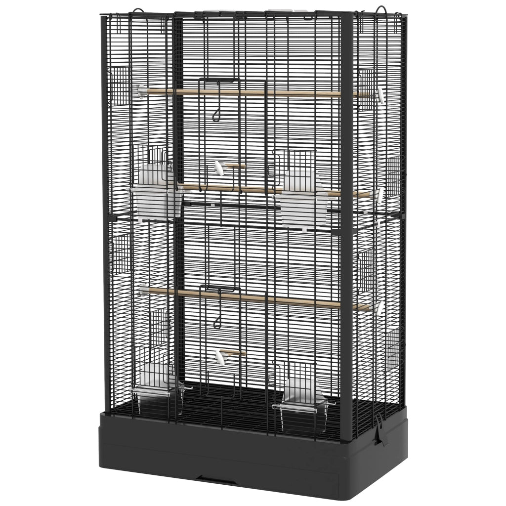 Gabbia per Uccelli ¨C zephmum ¨C Nero 61x36,5x98 cm con 8 Porte 5 Posatoi Vassoio Estraibile 4 Mangiatoie