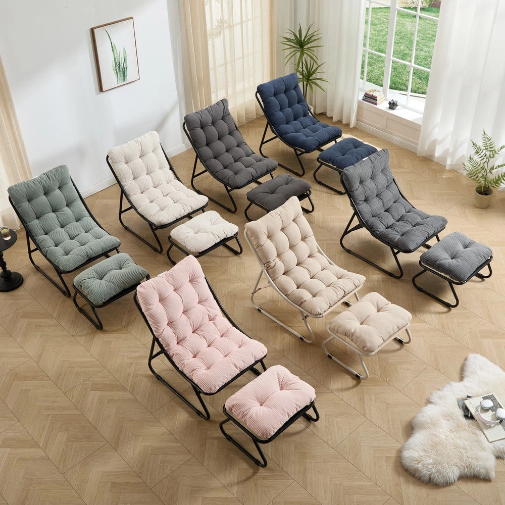 Poltrona reclinabile relax con poggiapiedi ¨C Minimal ¨C Tessuto verde chiaro telaio nero