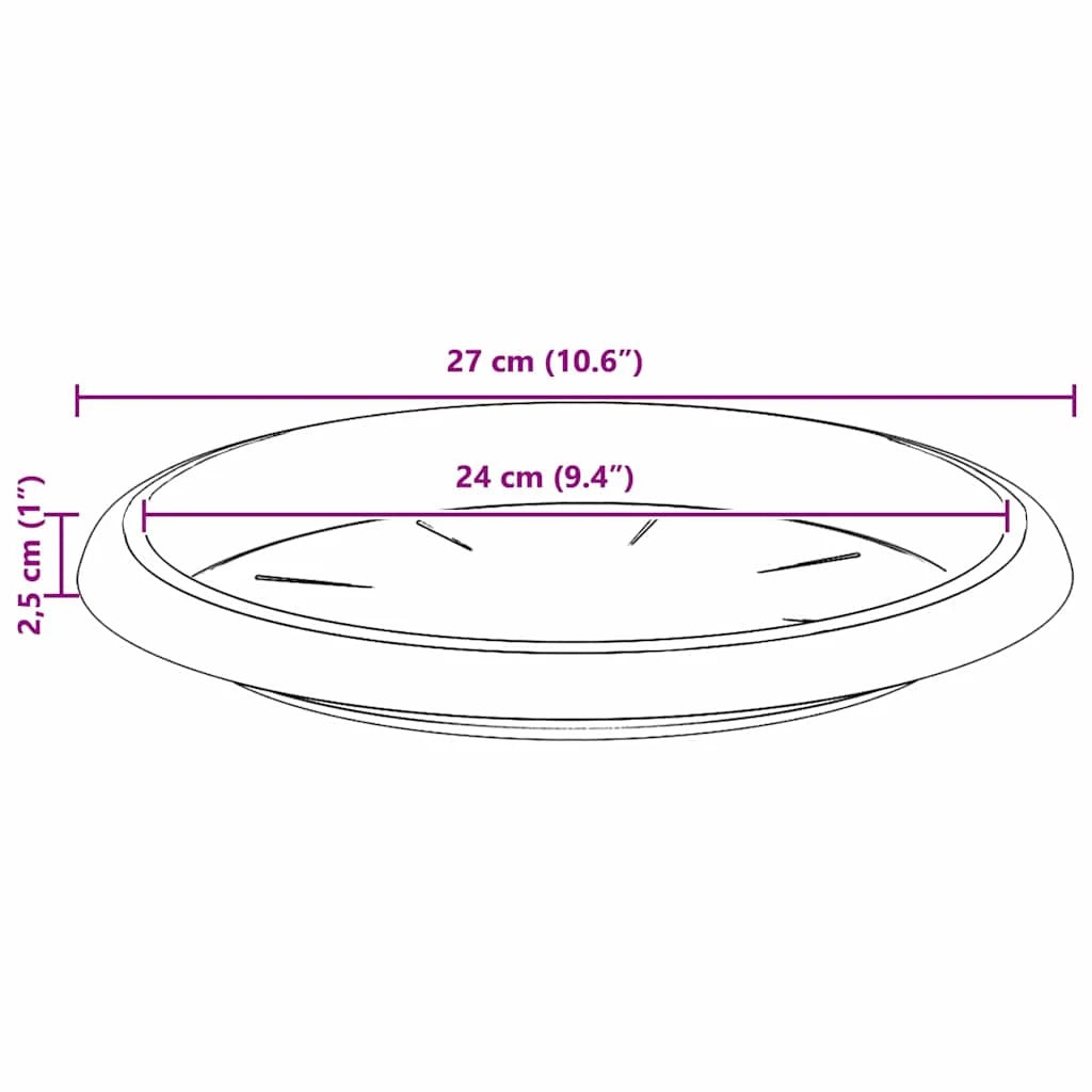 Set di 6 vassoi rotondi per fiori 27 x 27 x 2,5 cm per uso interno ed esterno design moderno plastica nera 02_0059345