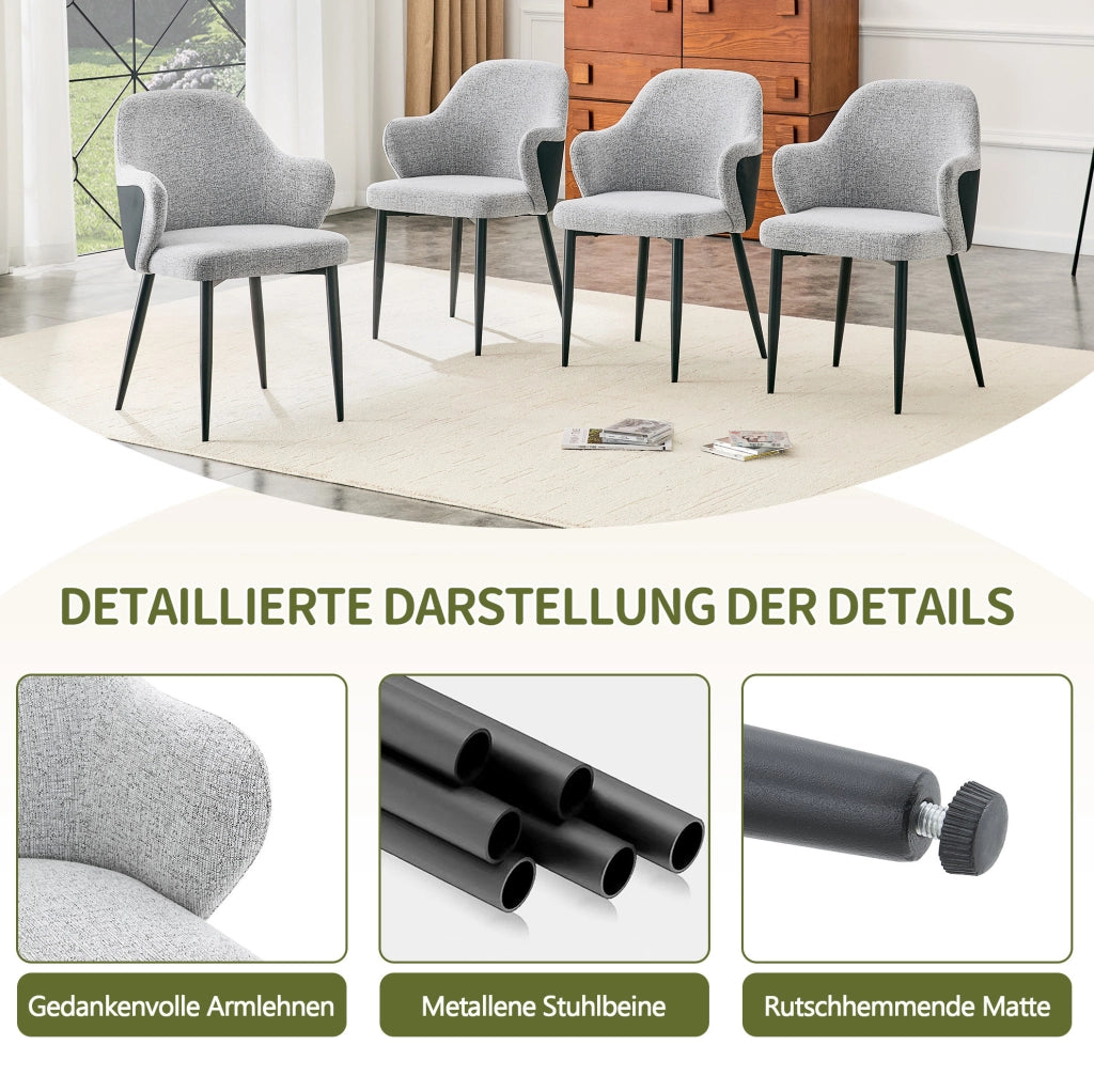 Set di 2 Sedie da Pranzo Grigie in Tessuto con Schienale Imbottito e Gambe Metalliche a X, Altezza 83 cm