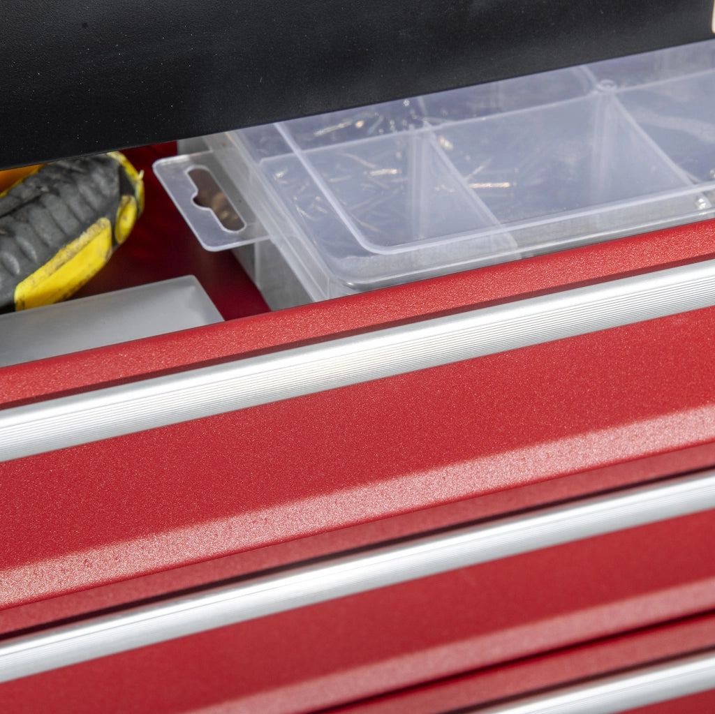 Cassettiera per utensili in acciaio con 4 cassetti e serratura, 51x22x39,5 cm, nero e rosso