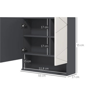Mobile bagno con specchio ULEVR 55x17x55 cm, pensile con ripiani regolabili e vano aperto, grigio