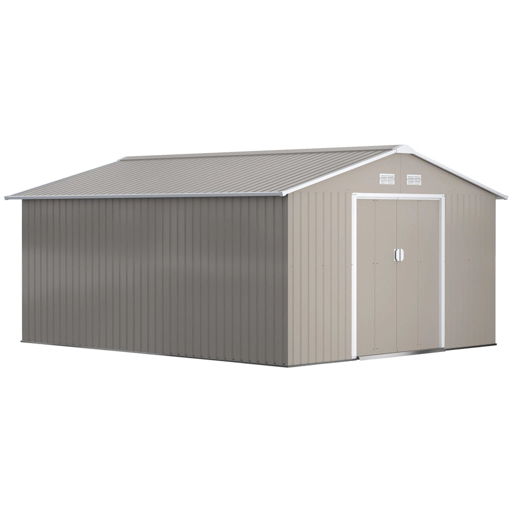 EasyComfort Casetta da Giardino con Porte Scorrevoli e Tetto Inclinato, in Acciaio, 340x386x200 cm, Grigio