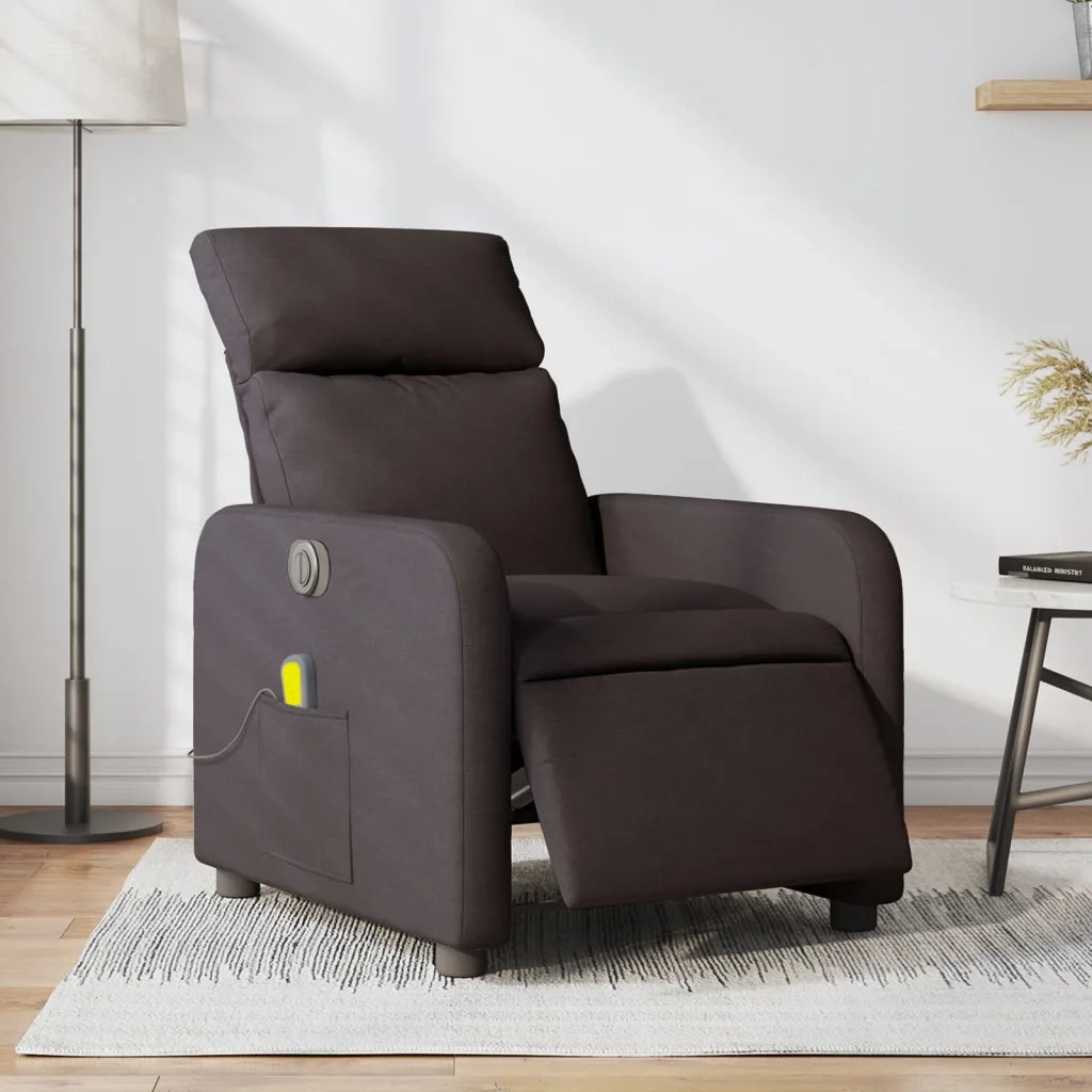 Poltrona | Sedia Relax Massaggio Reclinabile Elettrica Marrone Scuro Tessuto