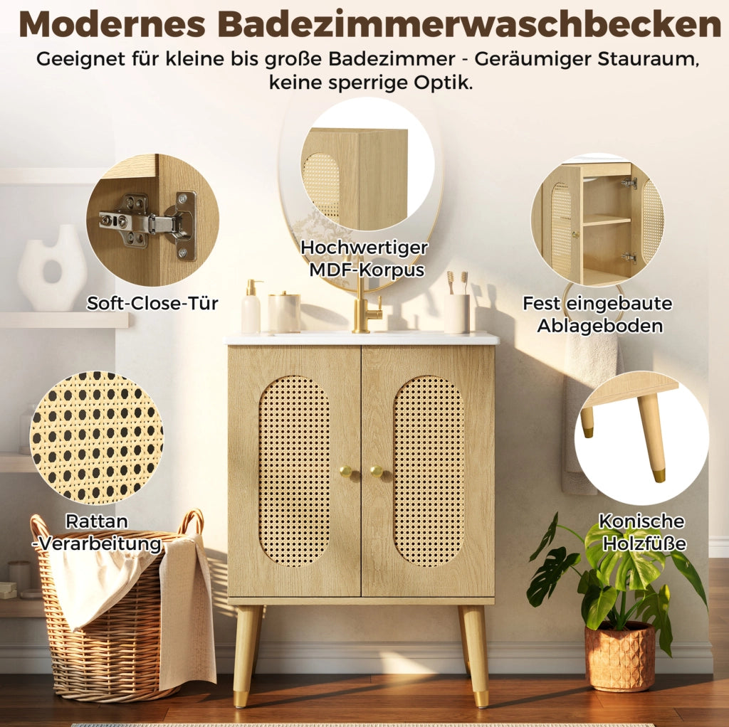 MOBILE BAGNO 61x47x89 cm con Lavabo in Ceramica MDF Effetto Legno Naturale
