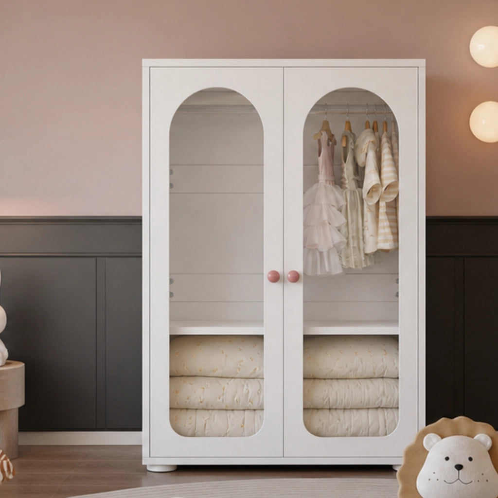 Armadio bambini 80 x 50 x 120 cm; 2 ante trasparenti in acrilico; per la casa moderna; design moderno; maniglie in ceramica; laccato bianco