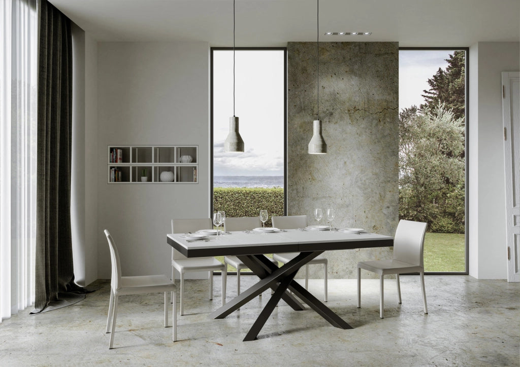 Tavolo allungabile 90x160/420 cm Volta Evolution Bianco Frassino telaio Antracite
