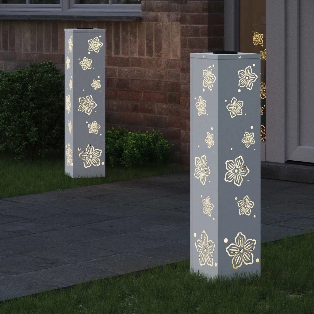 Faro LED solare per sentieri 2 pcs Bianco 879745