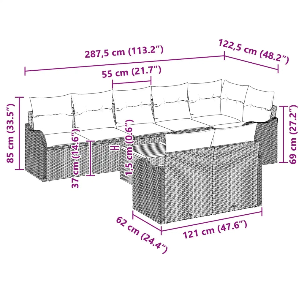Set Divano da Giardino 9 pz Grigio polyrattan 3347472