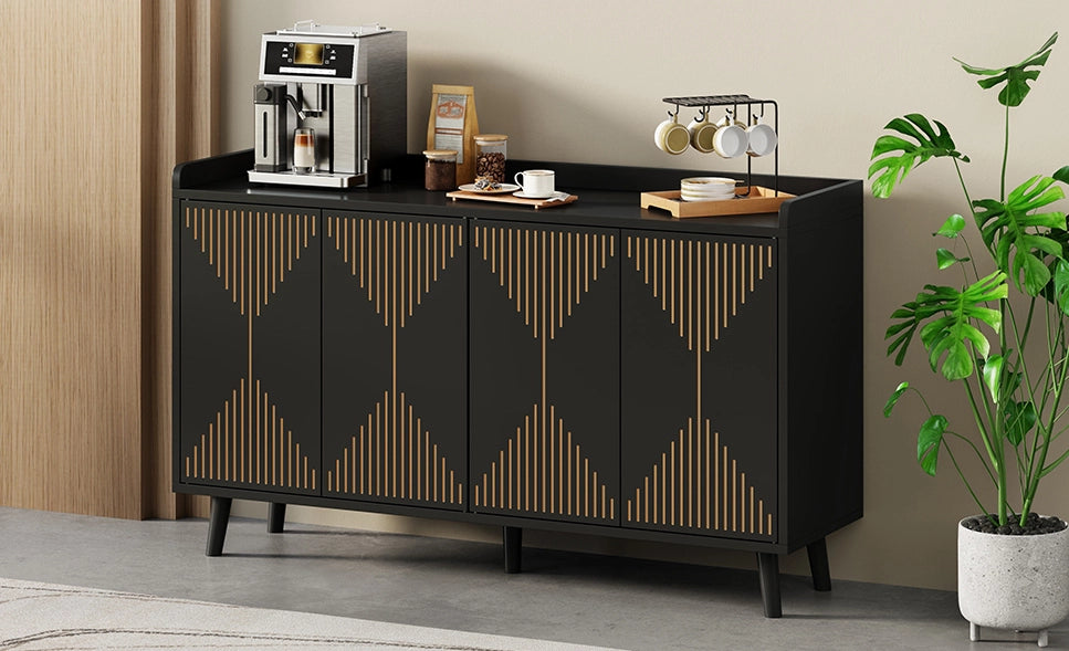 Sideboard con 4 ante e ripiani regolabili in MDF 140x40x84 cm per soggiorno e sala da pranzo