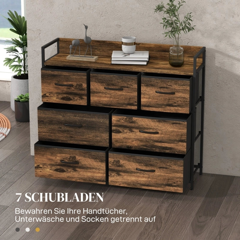 Cassettiera con 7 cassetti in tessuto, antiribaltamento, armadietti contenitore, credenza in MDF, marrone