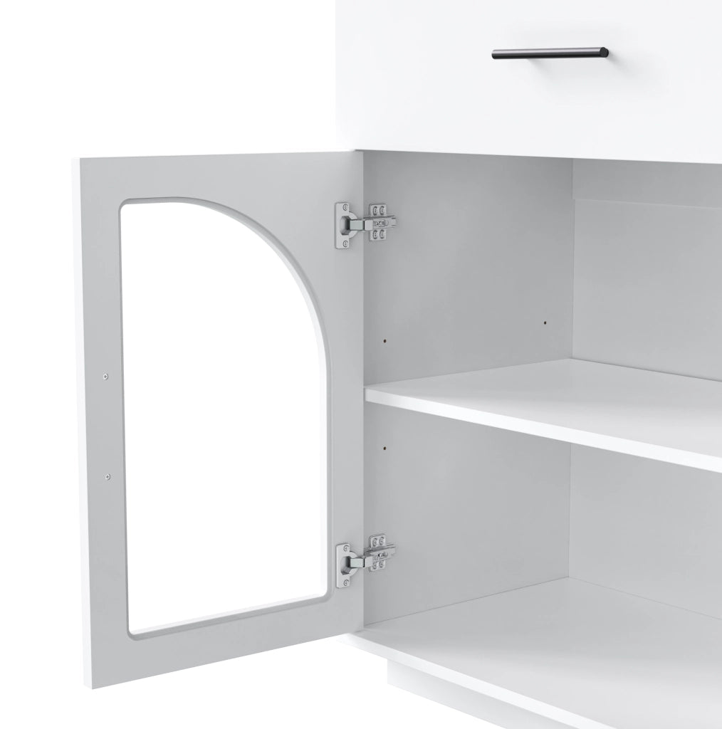 Buffet Cucina con LED, 2 Cassetti e 4 Ante, Ripiani Interni, 147x40x86 cm, Bianco
