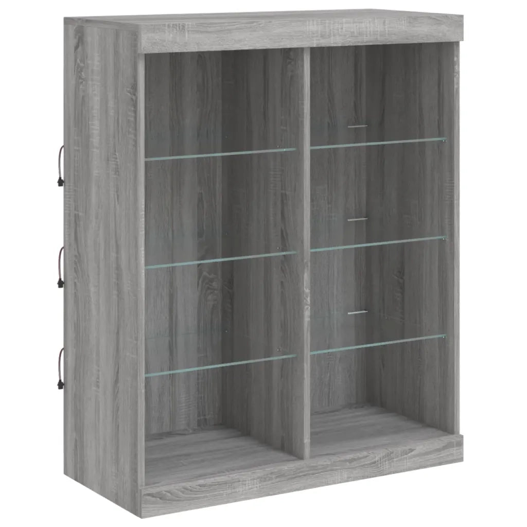 Credenza con Luci LED-Buffet-Armadio da cucina Grigio Sonoma 81x37x100 cm