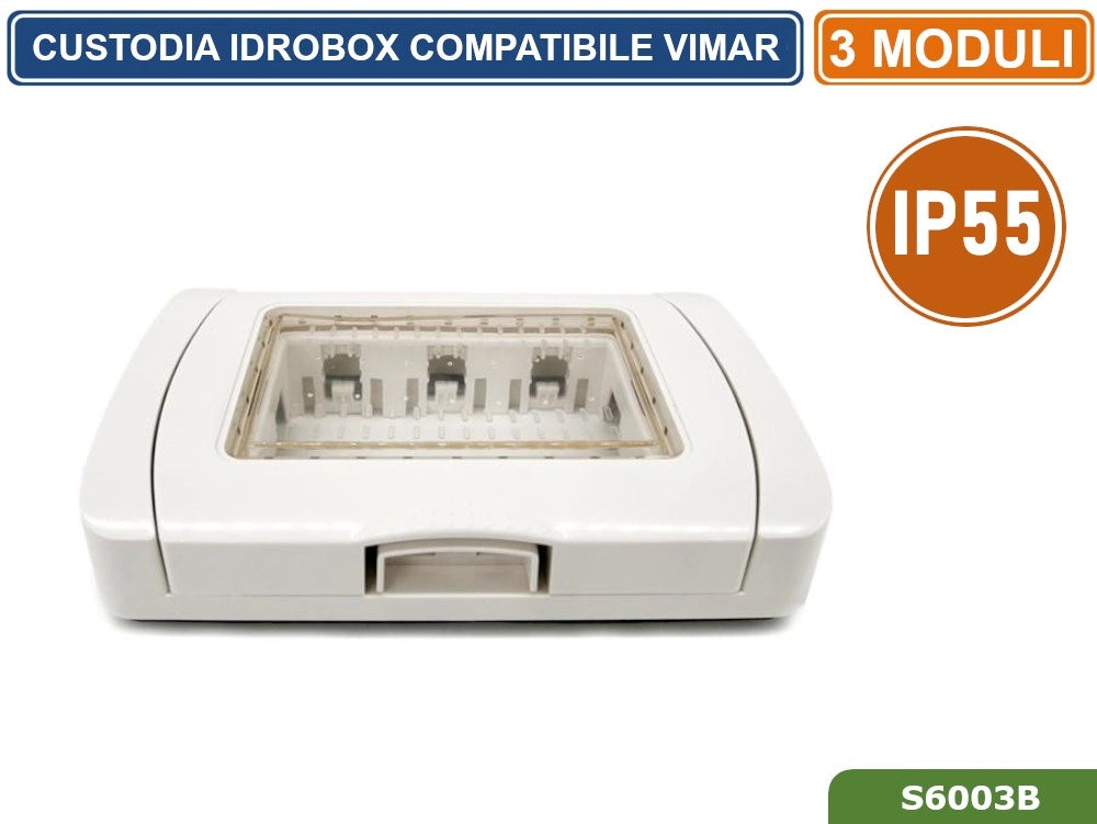 PLACCA COPERTURA STAGNA 3M  IDROBOX 3 MODULI BIANCA IP55 COMPATIBILE SERIE VIMAR PLANA