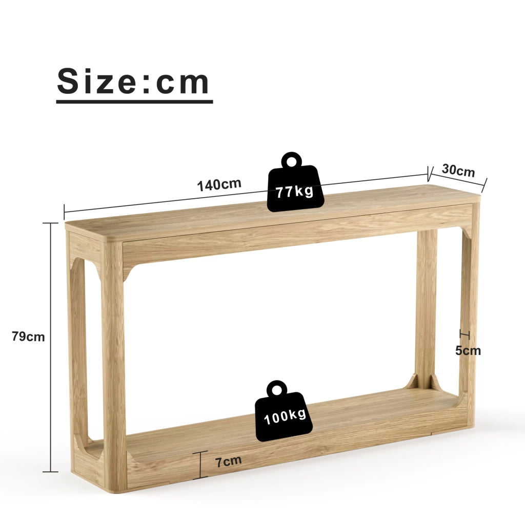 Tavolo consolle 140 cm a 2 ripiani aperti in MDF colore naturale per ingresso