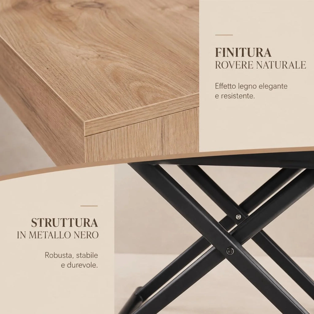 Tavolo Trasformabile VORTEXA Allungabile in Laminato Rovere, da Tavolino a Tavolo da Pranzo, 120+35+35 x 80 cm