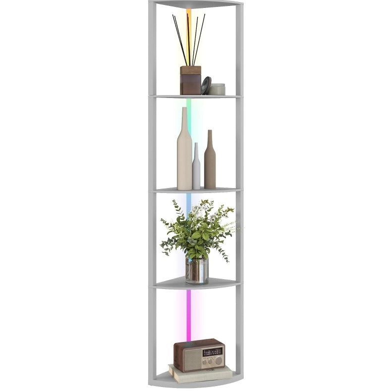 Lampada da terra LED 42x29,5x163 cm in MDF grigio con ripiano RGB -