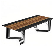 Tavolo da pranzo rettangolare per 8 persone, per riunioni, in MDF e metallo, marrone rustico e nero, 200 × 100 × 75 cm