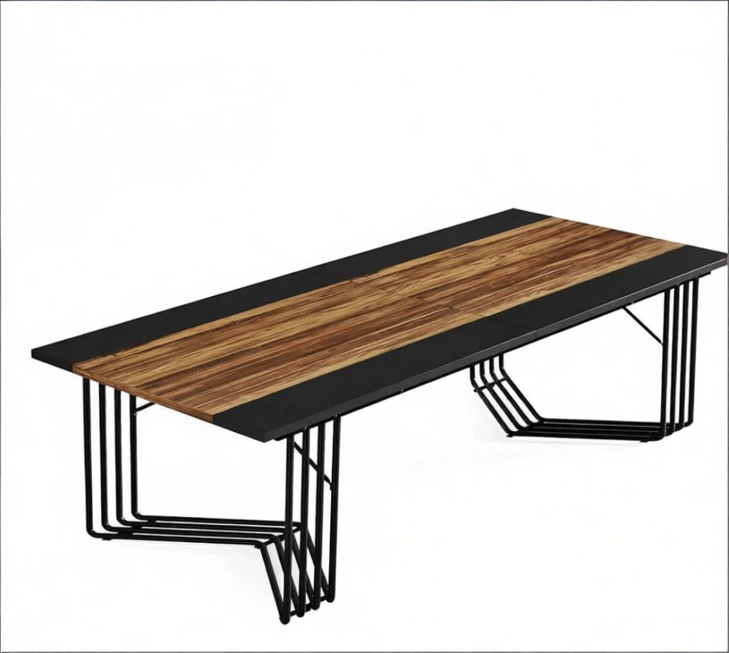 Tavolo da pranzo rettangolare per 8 persone, per riunioni, in MDF e metallo, marrone rustico e nero, 200 × 100 × 75 cm