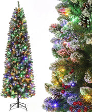 Albero di Natale 230cm con 350 LED RGBW Bicolore 9 Funzioni Bacche Rosse Pigne e Spina UE