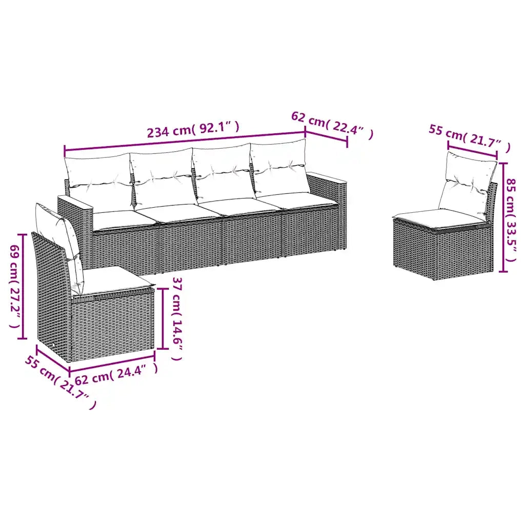 Set Divani da Giardino 6 pz con Cuscini Grigio in Polyrattan 3225865
