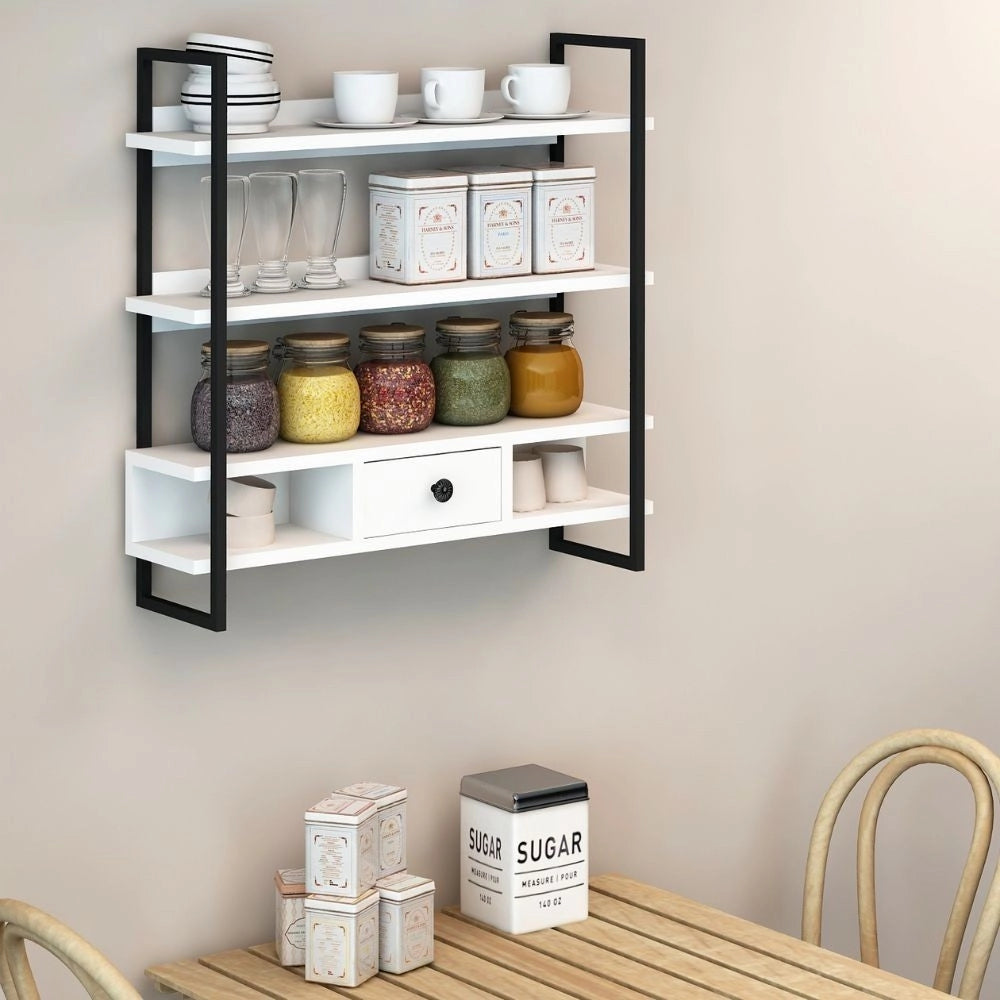 Scaffale da parete mensole e cassetto Severo colore nero e bianco