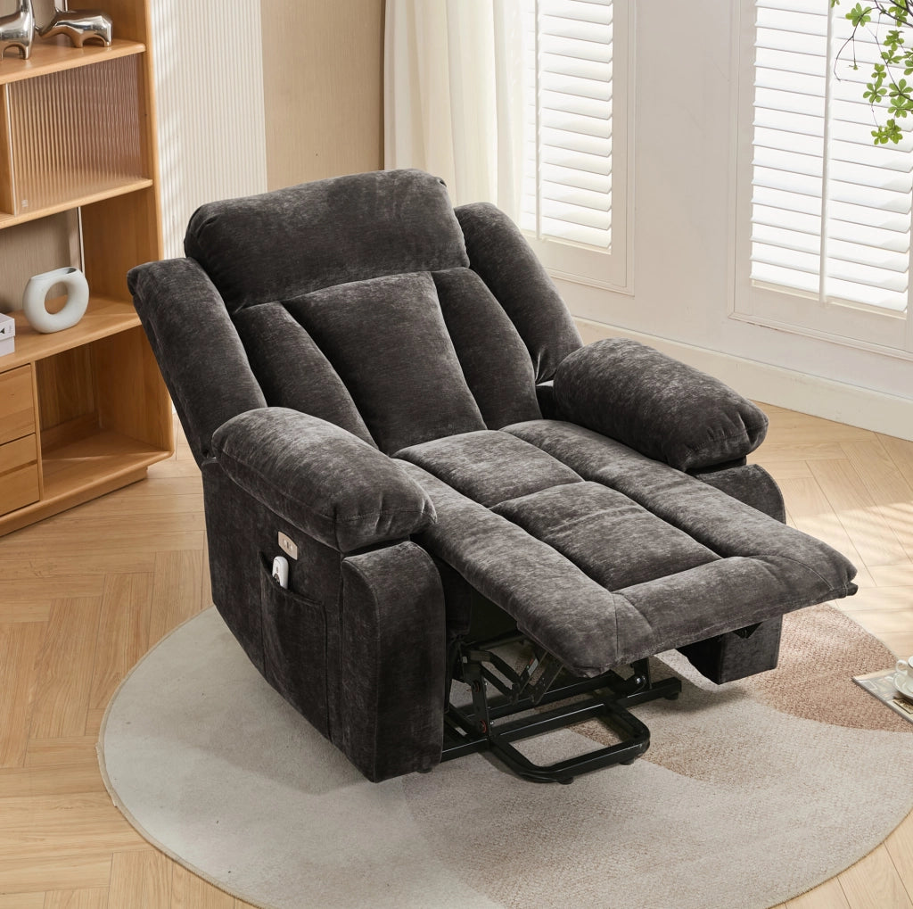 Poltrona relax elettrica elevabile con massaggio 8 punti, riscaldamento lombare e USB marrone