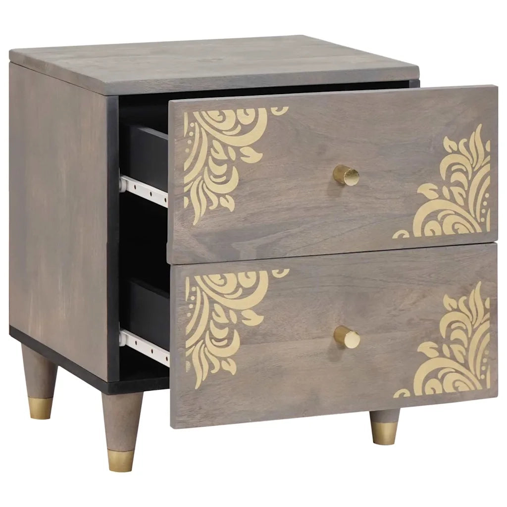 Comodino | Armadio da Notte | Mobiletto da notte Grigio 40 x 33 x 46 cm Legno di mango massello