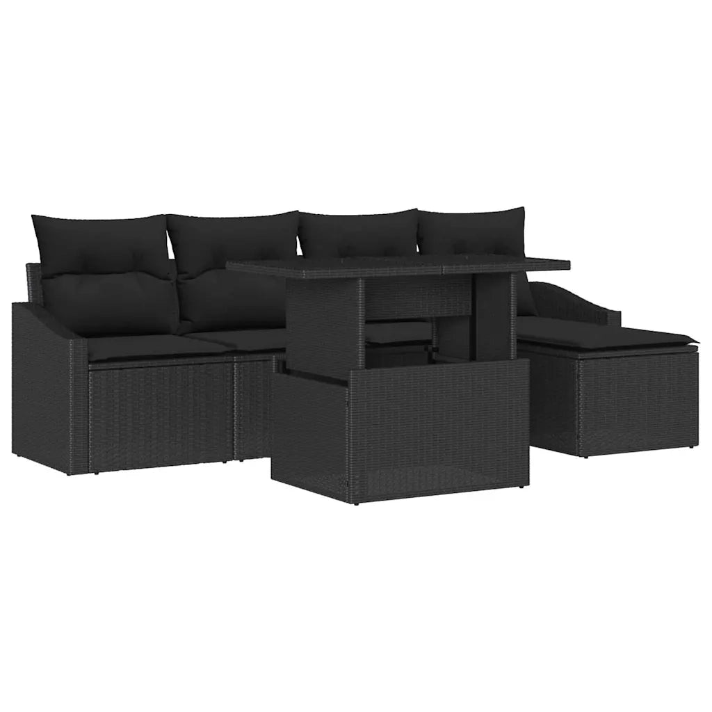 Set Divano da Giardino con cuscino 6 pcs Nero