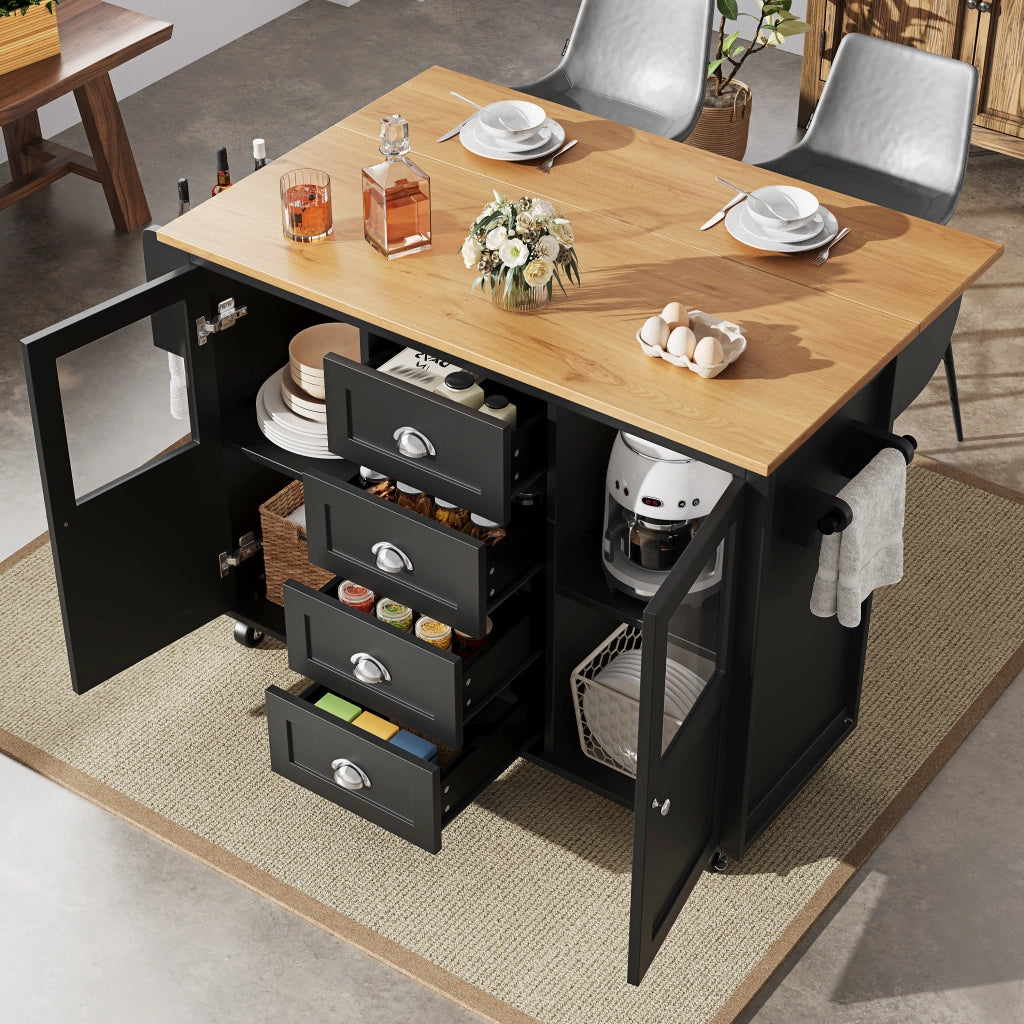 ISOLA CUCINA con piano pieghevole 137,9x73x92,5 cm MDF metallo nero