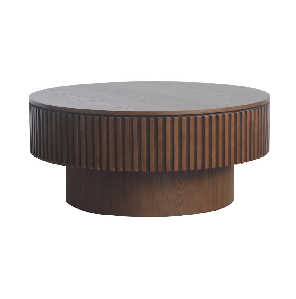 Tavolino da caffè con vano contenitore in legno e MDF noce
