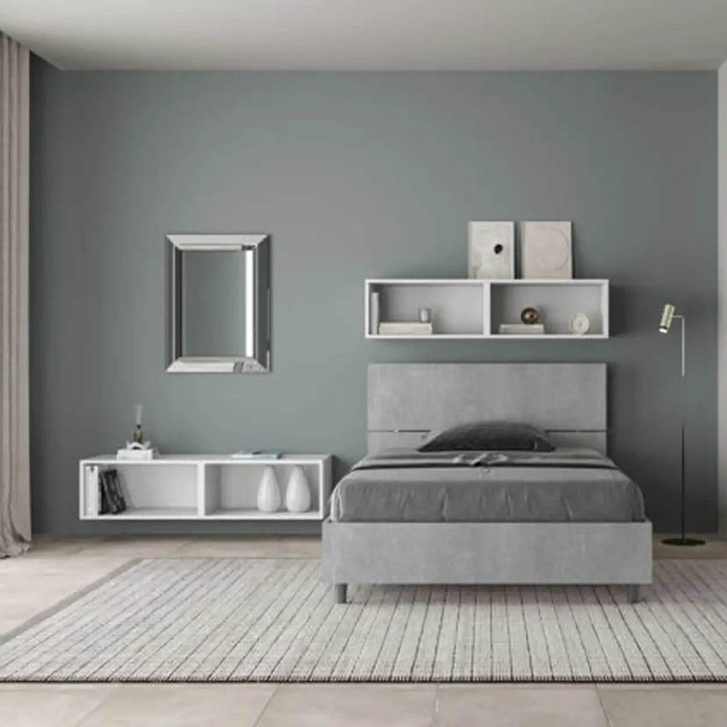 Letto una piazza e mezza contenitore 120x200 testata inclinata cemento Demas