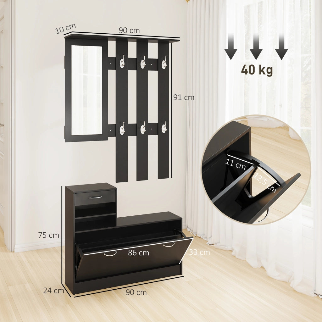 Set Ingresso con Specchio e Appendiabiti ¨C Zephmum ¨C 2 Pezzi Nero