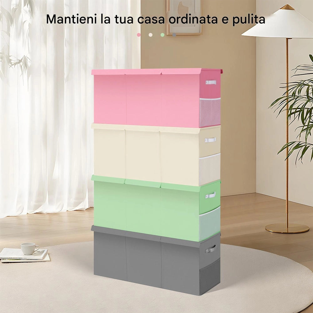 Box Contenitore per Giocattoli 91,5x32x40,5 cm Pieghevole 3 Scomparti 118L in TNT Verde