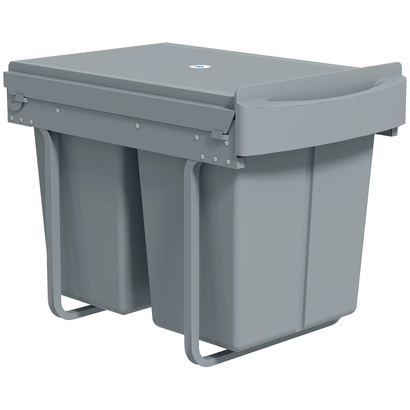 Pattumiera estraibile da incasso 2 scomparti da 20 l con telaio metallico grigia da sottopiano 52 × 33.5 × 41 cm