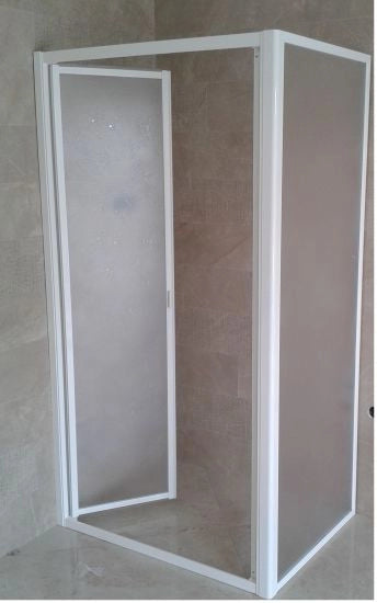 Box doccia acrilico - 2 lati, fisso piu' saloon (2 battenti) - Misura: 70 x 85 x h185 