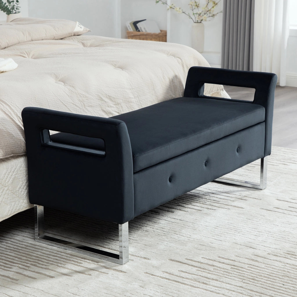 Pouf Contenitore Velluto con Braccioli ¨C MINIMAL ¨C Nero