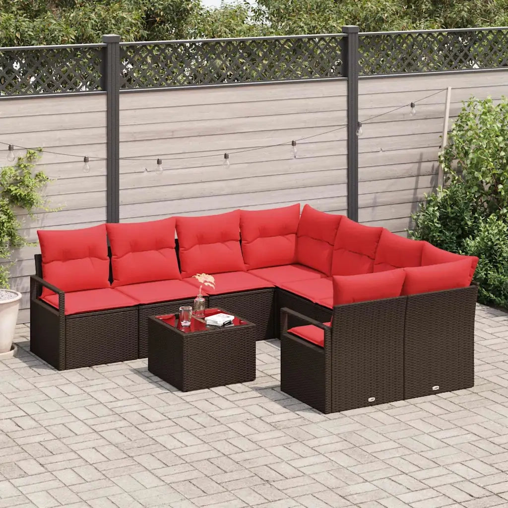 Set di divani con cuscino 9 pcs Beige e Rosso polyrattan 3354993