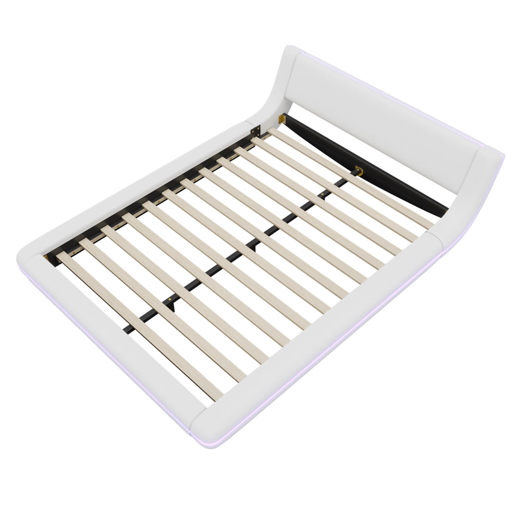 Letto Basso 140 x 200 cm; con LED Regolabile; in PU e MDF; Bianco; camera notte
