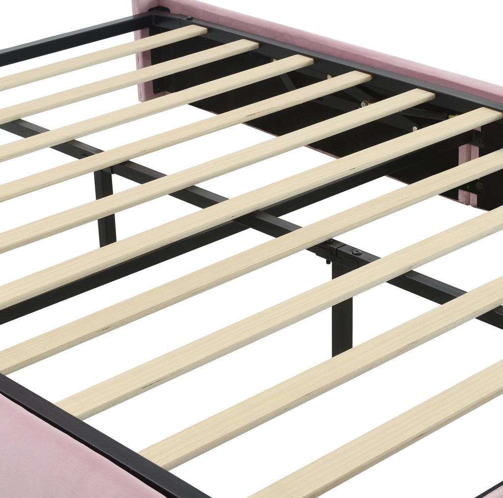 Letto imbottito con testiera a forma di coniglio, luce LED e contenitore idraulico