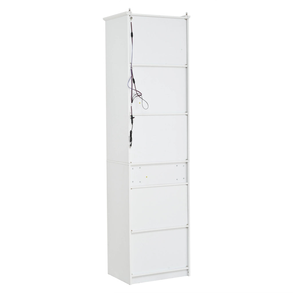 Vetrina in Vetro Bianca Mobile a Colonna 200 cm con Luci LED Cassetto e 2 Ante 55x40 cm