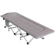 Lettino da campeggio pieghevole con materassino poggiatesta e tasca portaoggetti brandina sdraio robusta grigio 185L x 65l x 37H cm