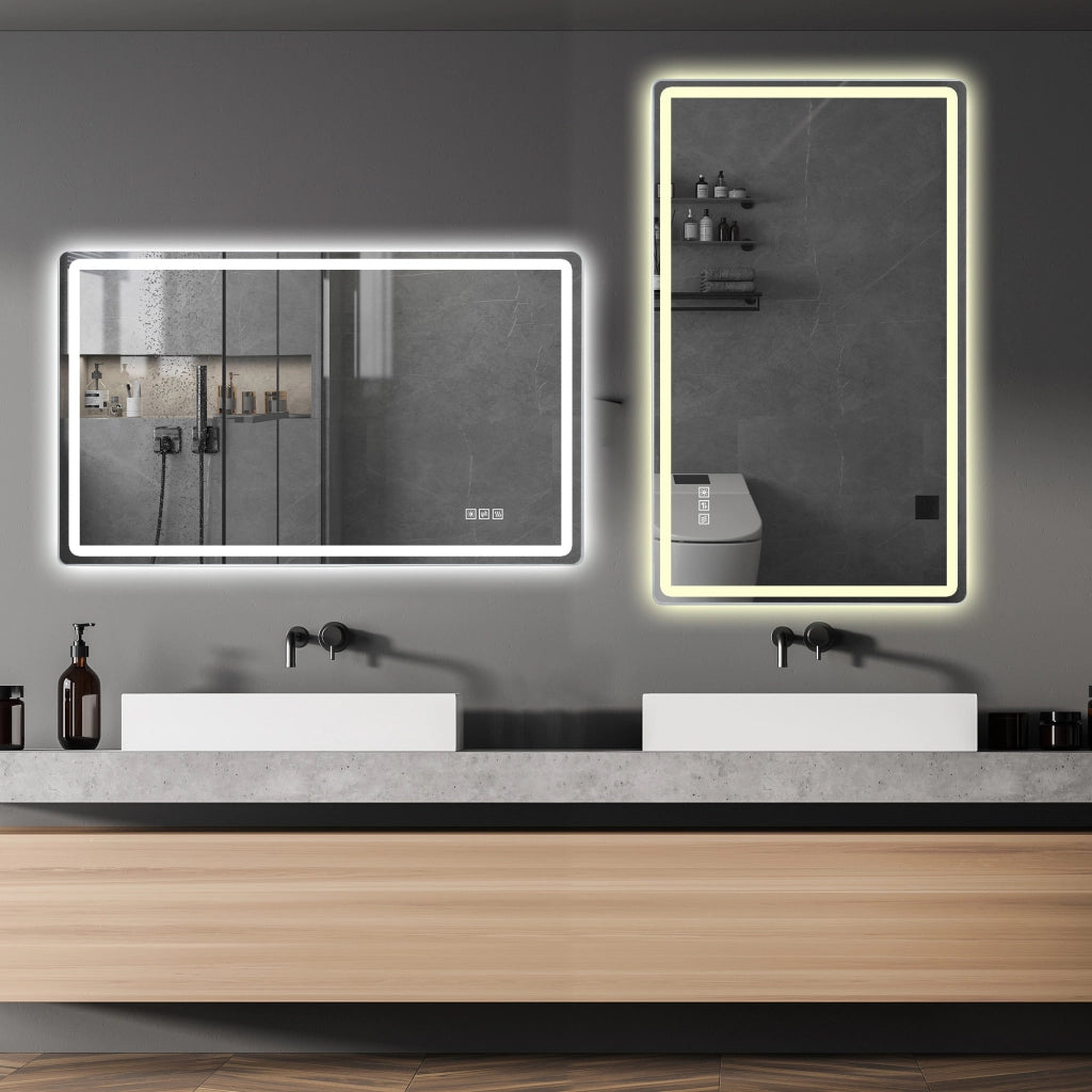 Specchio da bagno LED senza cornice illuminazione frontale e posteriore 3 tonalità dimmerabile IP44 60 × 100 cm