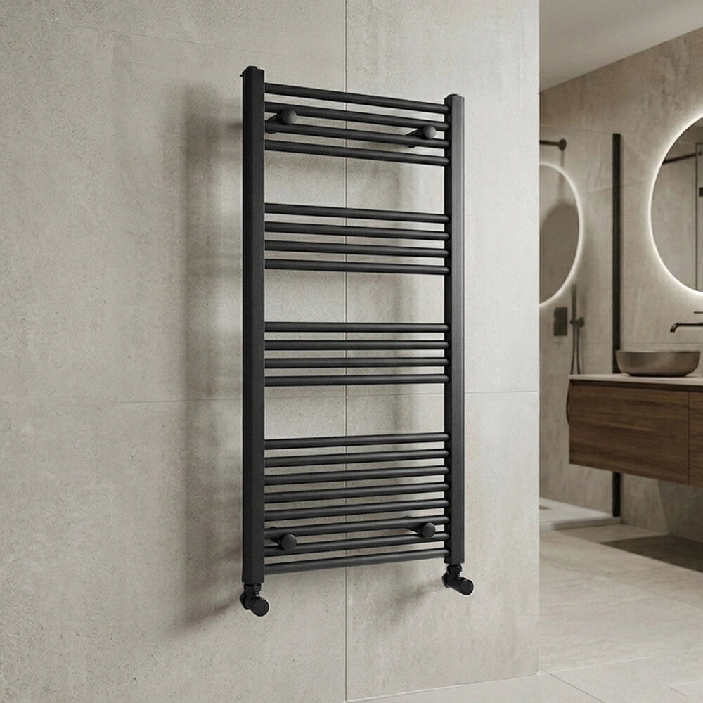 Termoarredo bagno H 112 x L 45 cm in acciaio nero opaco