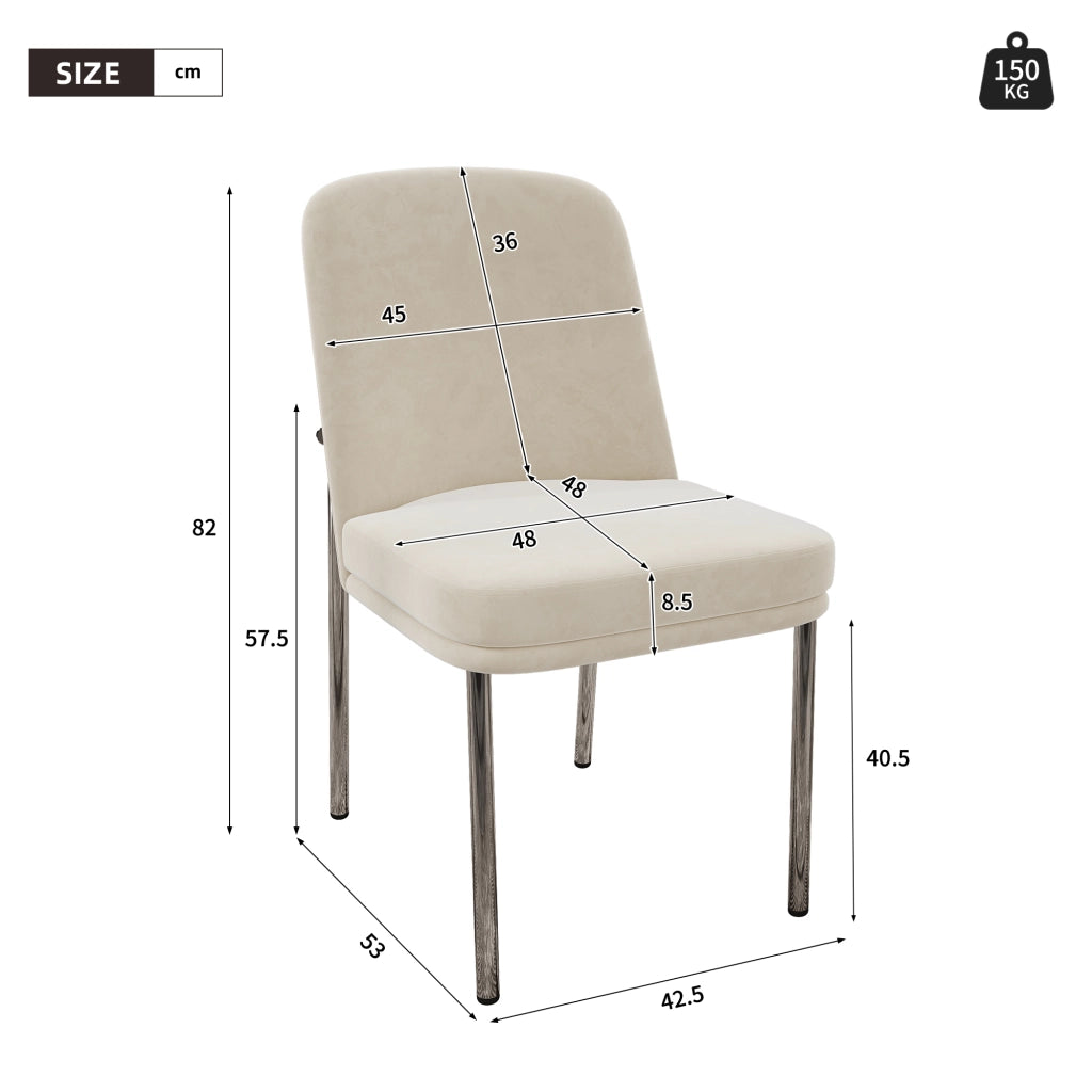 Set di 2 sedie da pranzo in velluto beige con struttura in metallo cromato