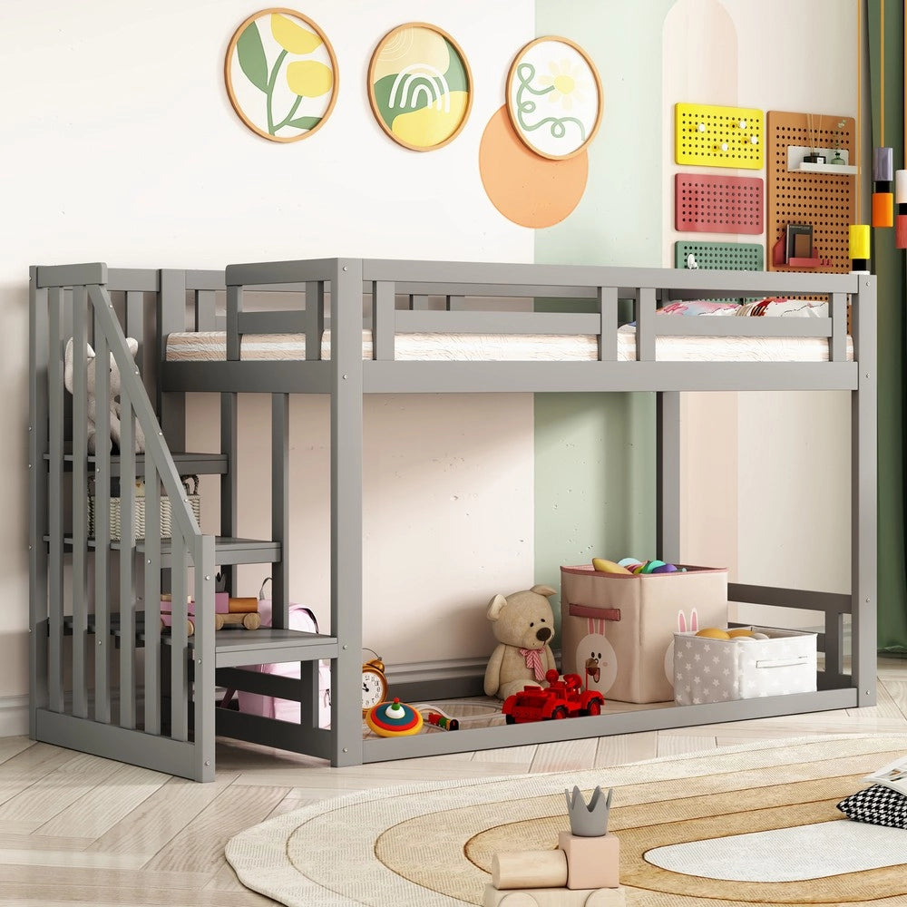 Letto a castello singolo ¨C Minimal ¨C grigio 90x200cm legno massello pino con rete a doghe