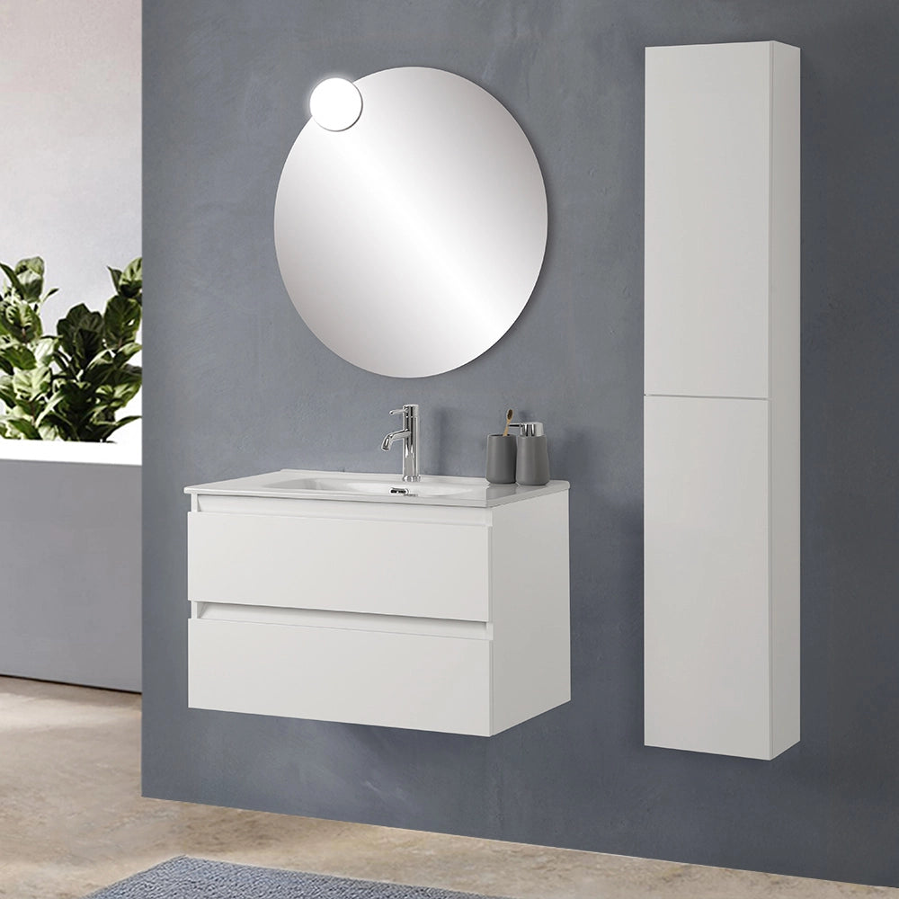 Mobile bagno sospeso 100 cm in legno bianco lucido 2 cassettoni con lavabo Leda