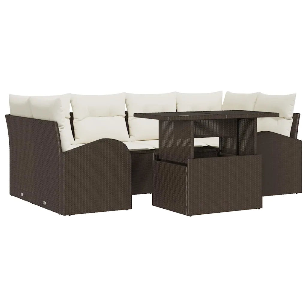 Set Divano da Giardino con cuscino 7 pcs Marrone Poly Rattan 3348574