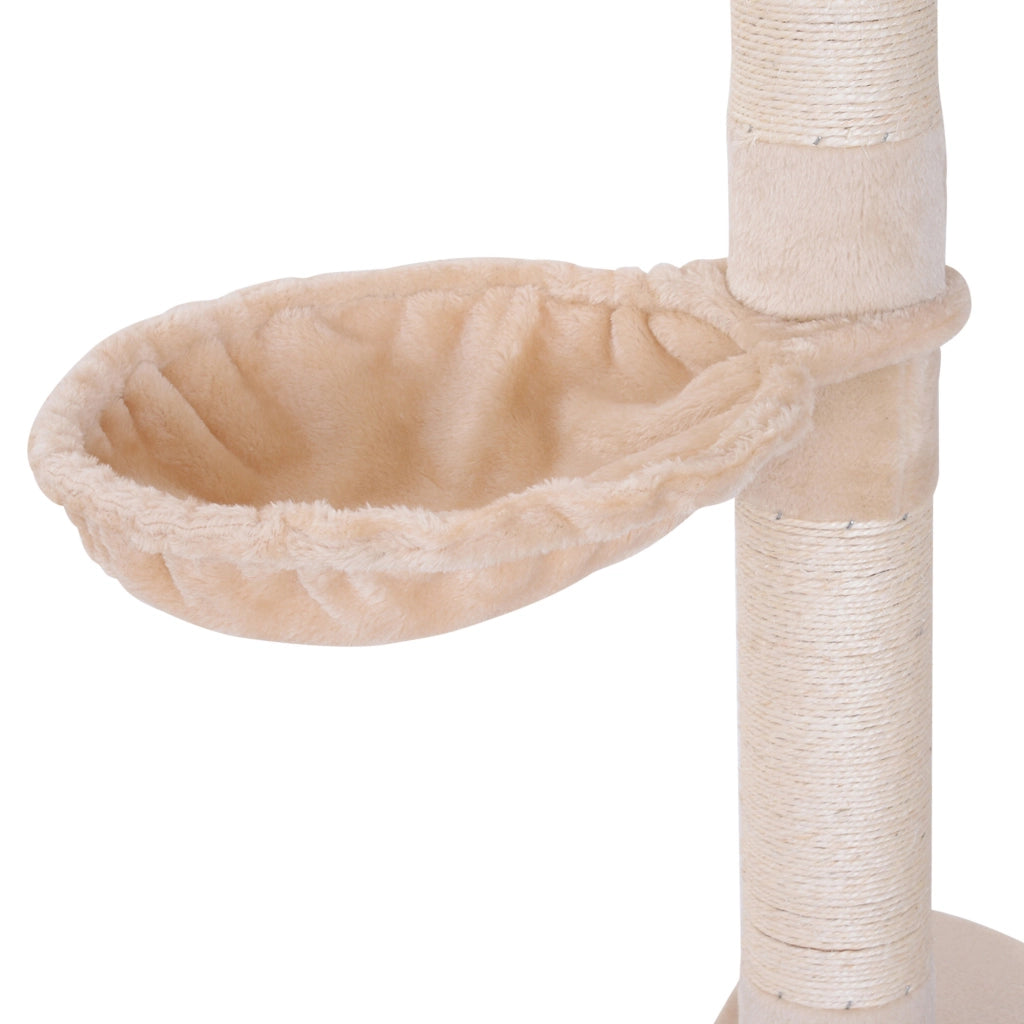 Tiragraffi da soffitto regolabile per gatti a 5 livelli con rivestimento in peluche e sisal beige 40 × 34 × 230–260 cm